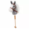 LEAN TOYS Steckenpferd Pferd auf einem Stock Pferdekopf Galoppieren Wiehern Geräusche Grau 100 cm