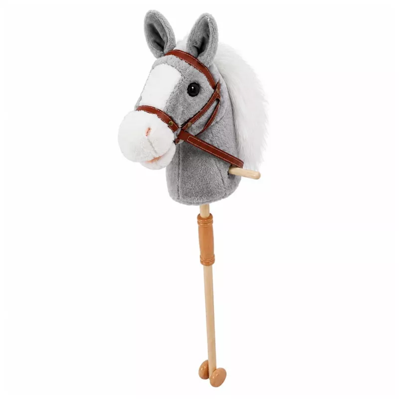 LEAN TOYS Steckenpferd Pferd auf einem Stock Pferdekopf Galoppieren Wiehern Geräusche Grau 100 cm