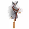 LEAN TOYS Steckenpferd Pferd auf einem Stock Pferdekopf Galoppieren Wiehern Geräusche Grau 100 cm