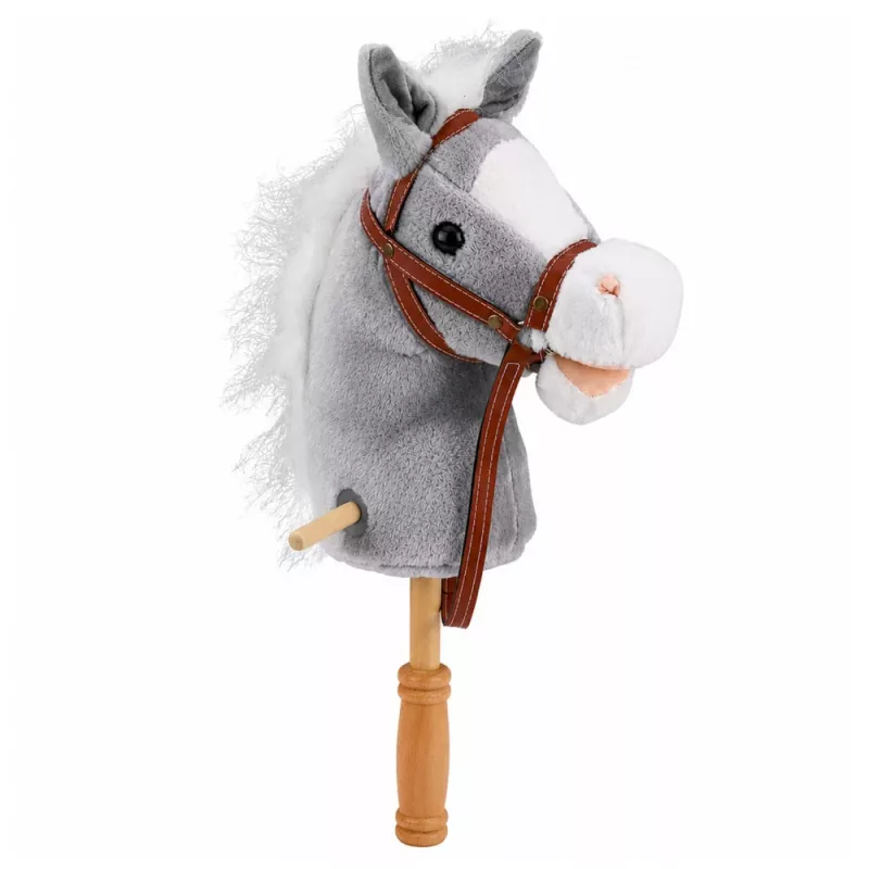 LEAN TOYS Steckenpferd Pferd auf einem Stock Pferdekopf Galoppieren Wiehern Geräusche Grau 100 cm
