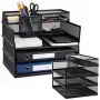 LEAN Metall-Mehrzweck-Organizer-Regale für Dokumente und Zubehör, 3-stufiger Mesh-Schreibtisch-Organizer, Schwarz
