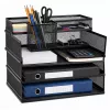 LEAN Metall-Mehrzweck-Organizer-Regale für Dokumente und Zubehör, 3-stufiger Mesh-Schreibtisch-Organizer, Schwarz