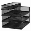 LEAN Metall-Mehrzweck-Organizer-Regale für Dokumente und Zubehör, 3-stufiger Mesh-Schreibtisch-Organizer, Schwarz