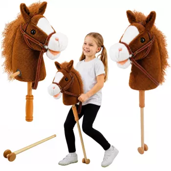 LEAN TOYS Steckenpferd mit Galopp- und Wiehergeräuschen, Braun, 100 cm
