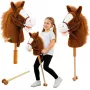 LEAN TOYS Steckenpferd mit Galopp- und Wiehergeräuschen, Braun, 100 cm