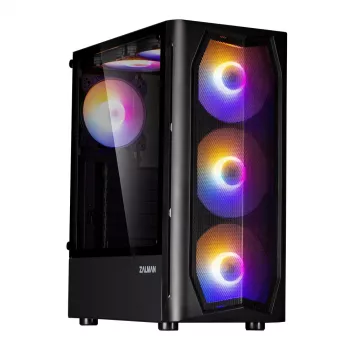 Zalman N4 Rev.1 Mid-Tower ATX-Gehäuse mit 6 ARGB-Lüftern, gehärtetem Glas, Schwarz