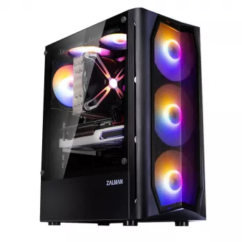 Zalman N4 Rev.1 Mid-Tower ATX-Gehäuse mit 6 ARGB-Lüftern, gehärtetem Glas, Schwarz
