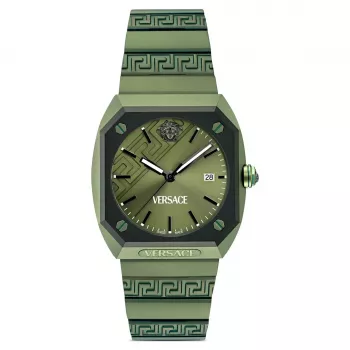Versace Herren VE8F00324 Swiss Quartz Chronograph Uhr 44mm Edelstahl Schwarzes Zifferblatt