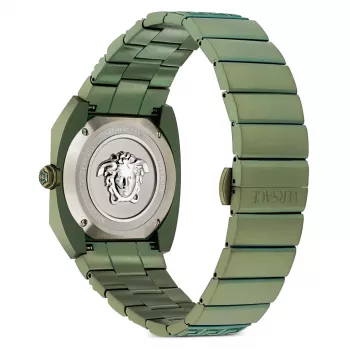 Versace Herren VE8F00324 Swiss Quartz Chronograph Uhr 44mm Edelstahl Schwarzes Zifferblatt