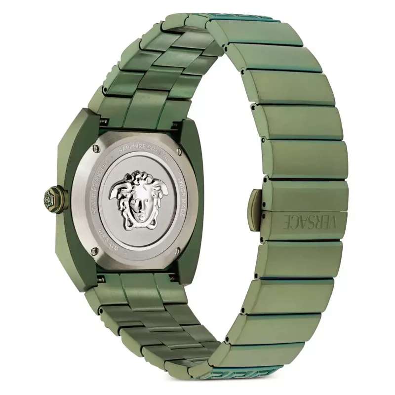 Versace Herren VE8F00324 Swiss Quartz Chronograph Uhr 44mm Edelstahl Schwarzes Zifferblatt