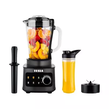 TESLA CrunchX Power NF650 Standmixer 1500 W Glasbehälter 1,5 L mit 600 ml Flasche Schwarz/Silber