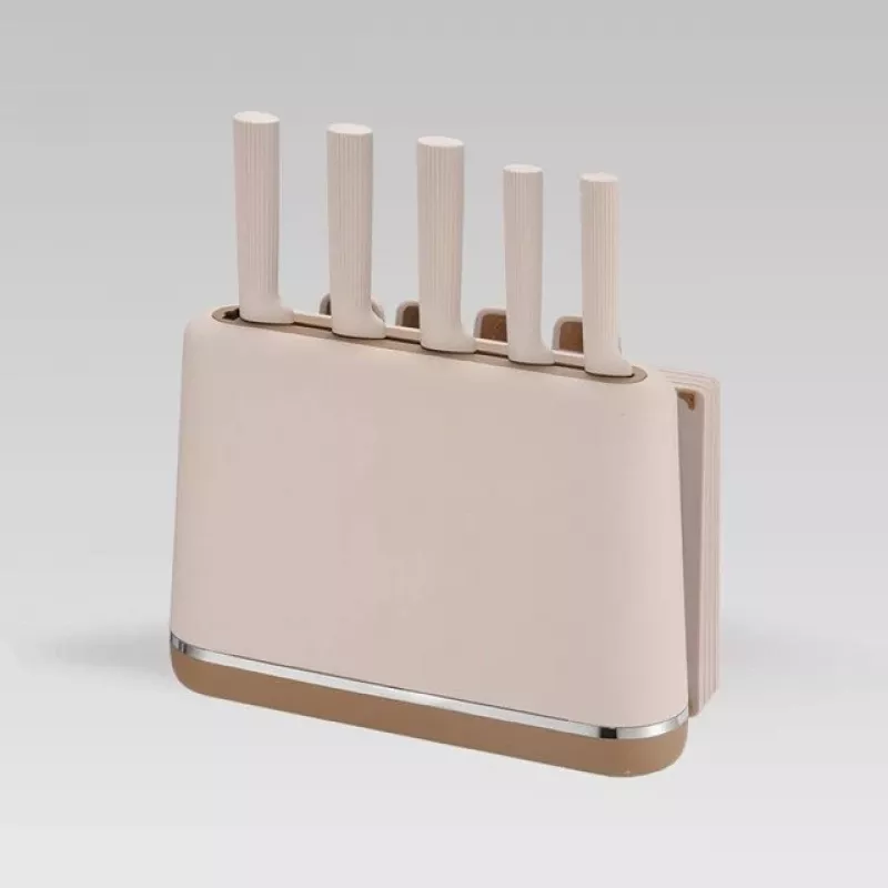 MEO MR-1412-BEIGE MAESTRO Messerset mit Schneidebrettern und Ständer, 5 Messer, 2 Bretter, Beige