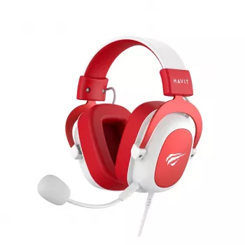 HAV H2002d Kabelgebundenes Gaming-Headset mit 50-mm-Treibern, RGB-LED, geräuschisolierendem Mikrofon, Weiß/Rot