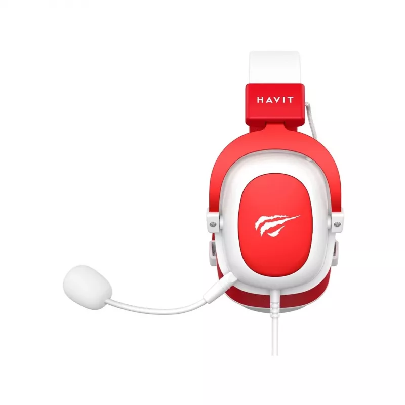 HAV H2002d Kabelgebundenes Gaming-Headset mit 50-mm-Treibern, RGB-LED, geräuschisolierendem Mikrofon, Weiß/Rot