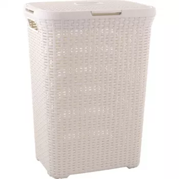 Curver Style 60L Wäschekorb mit Rattan-Effekt in Weiß