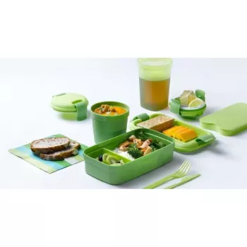 CURVER Lunch&Go rechteckige Lebensmittelschale mit Besteck 1,4L Grün