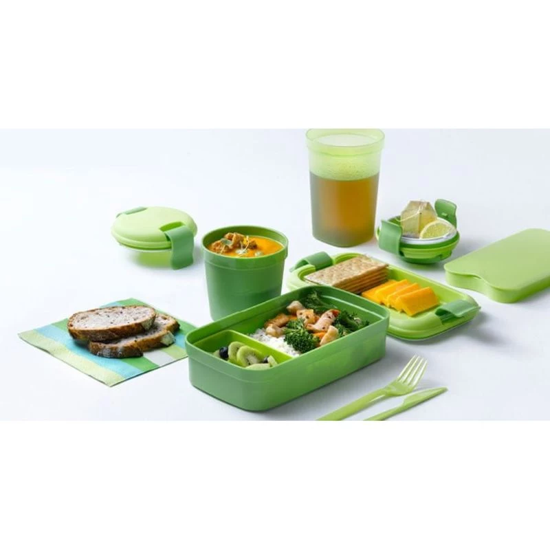 CURVER Lunch&Go rechteckige Lebensmittelschale mit Besteck 1,4L Grün