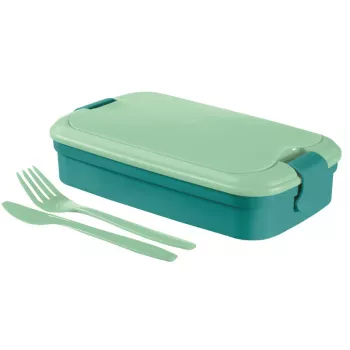 CURVER Lunch&Go rechteckige Lebensmittelschüssel mit integriertem Besteck, 1,4L, Blau