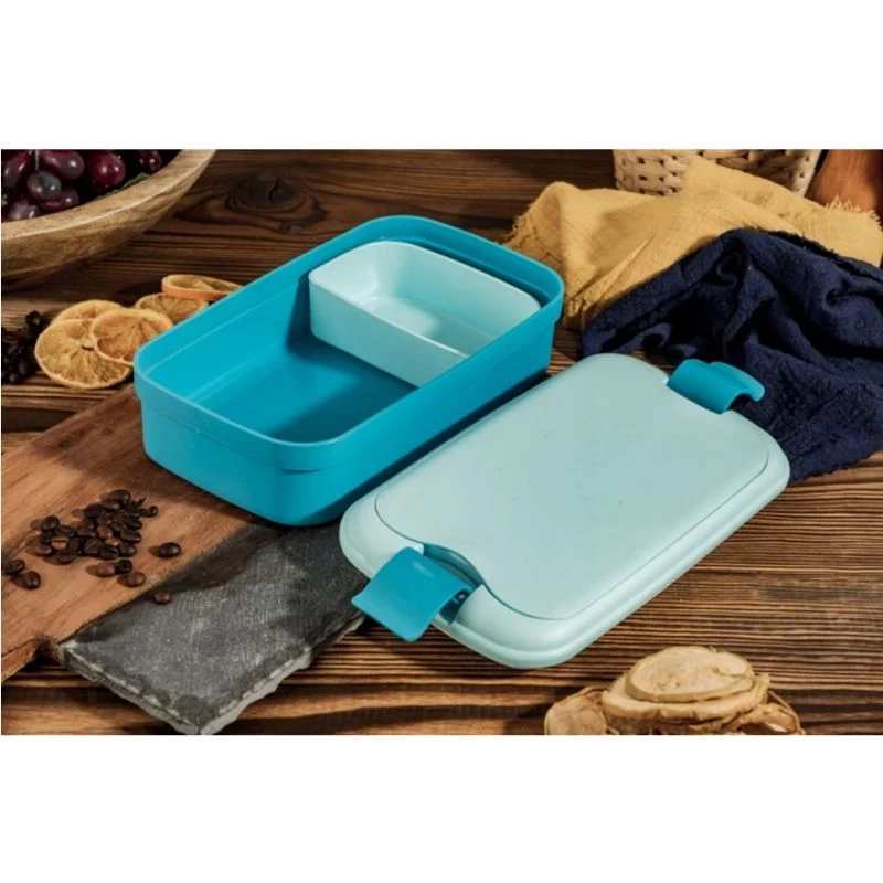 CURVER Lunch&Go rechteckige Lebensmittelschüssel mit integriertem Besteck, 1,4L, Blau
