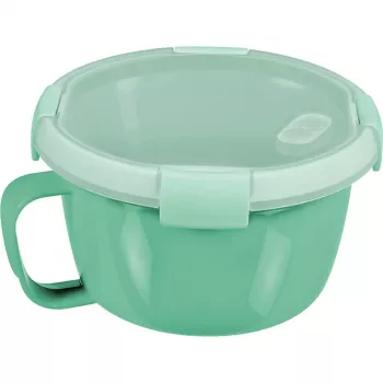 CURVER Smart To Go Mix Noodles Lebensmittelschüssel rund 0,9L transparent mit grünen Akzenten, BPA-frei, auslaufsicher, mikrowellen- und spülmaschinengeeignet