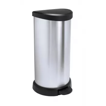 Curver Deco Tretmülleimer rund 50L Schwarz Silber Metallic-Effekt