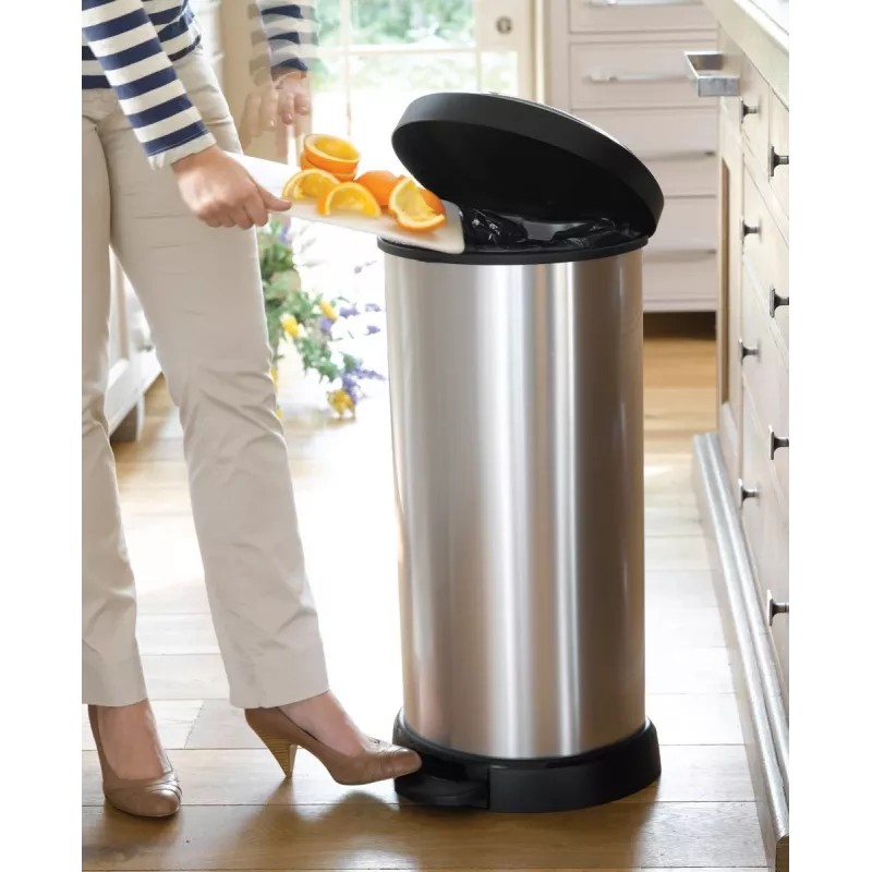 Curver Deco Tretmülleimer rund 50L Schwarz Silber Metallic-Effekt