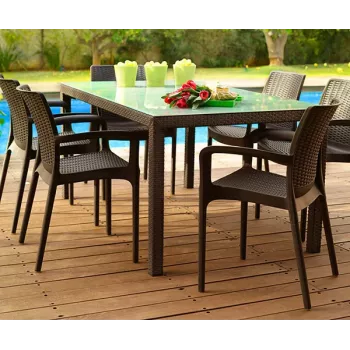 KETER Gartenstuhl Bali Mono Braun – Stapelbarer Outdoor-Sessel mit Textilene-Gewebe, UV- und wasserbeständig, pulverbeschichteter Stahlrahmen