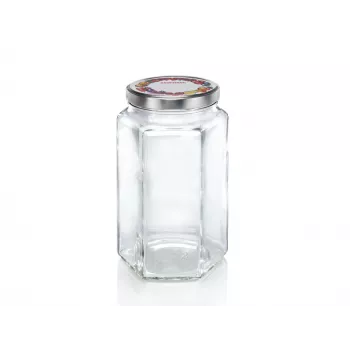 LEIFHEIT Hexagonales Glasgefäß 1700 ml, Klar mit Golddeckel