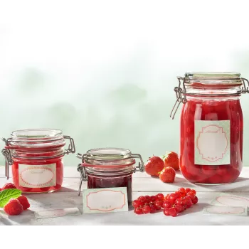 LEIFHEIT Glasdekorations-Aufkleber-Set Pastell – 24 selbstklebende Etiketten für Einmachgläser, Marmeladen, Gewürze & Geschenke