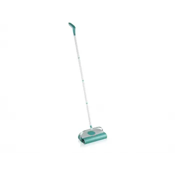 LEIFHEIT Mechanische Kehrmaschine Regulus Supra – Manueller Bodenkehrer mit natürlichen Rosshaar-Borsten, 27 cm Kehrbreite, Silber/Blau