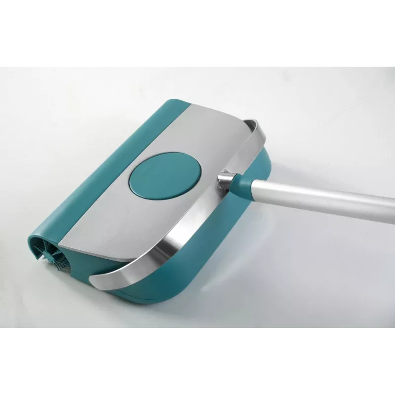 LEIFHEIT Mechanische Kehrmaschine Regulus Supra – Manueller Bodenkehrer mit natürlichen Rosshaar-Borsten, 27 cm Kehrbreite, Silber/Blau
