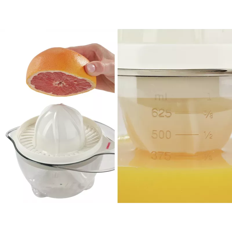 LEIFHEIT Zitruspresse Manuelle Zitruspresse 0,5L mit 2 Presskegeln, Sieb, Messskala, rutschfester Boden, spülmaschinenfest