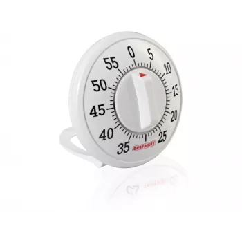 LEIFHEIT ComfortLine Mechanischer Küchentimer, 60-Minuten-Aufziehmechanismus, Magnetisch, Weiß/Grau