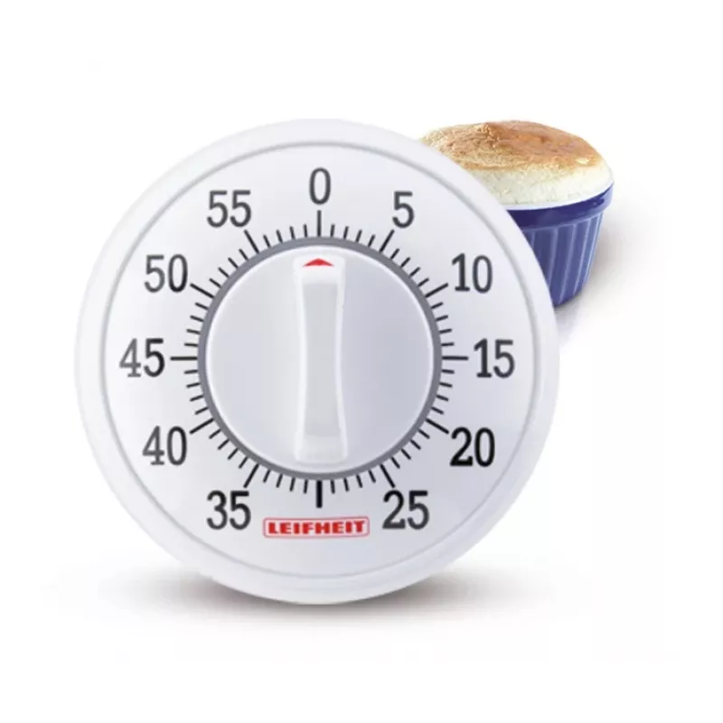 LEIFHEIT ComfortLine Mechanischer Küchentimer, 60-Minuten-Aufziehmechanismus, Magnetisch, Weiß/Grau