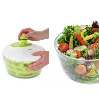 LEIFHEIT Salatschleuder Trend 4,5L kurbelbetriebene Salatschleuder mit Servierschüssel, grüner Deckel