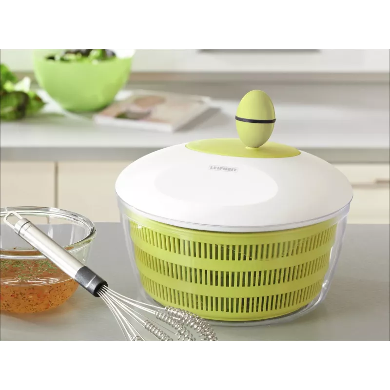 LEIFHEIT Salatschleuder Trend 4,5L kurbelbetriebene Salatschleuder mit Servierschüssel, grüner Deckel