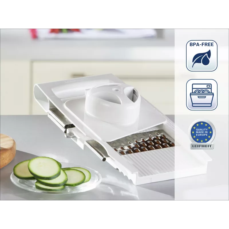 LEIFHEIT Universal-Schneider mit 5 Klingen – Multifunktionales Küchenwerkzeug für Kräuter, Gemüse, Teig & mehr, Weiß/Grün