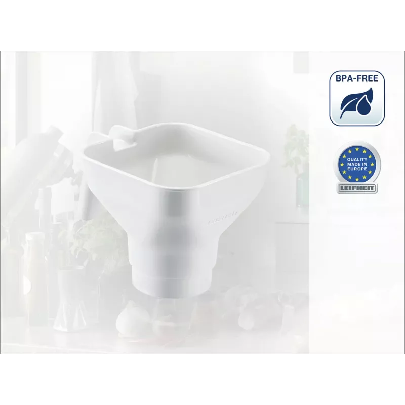 LEIFHEIT Küchentrichter mit abnehmbarem Feinsieb, 19 cm, Weiß/Transparent