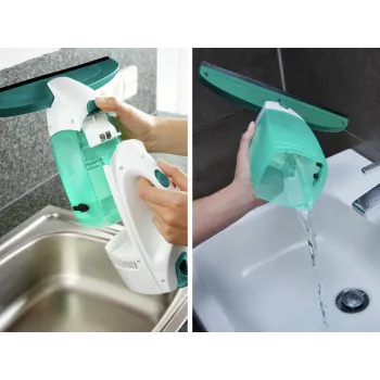 LEIFHEIT Fenstersauger Dry&Clean mit 43 cm Click System Stiel, elektrischer Fenstersauger, Weiß/Türkis