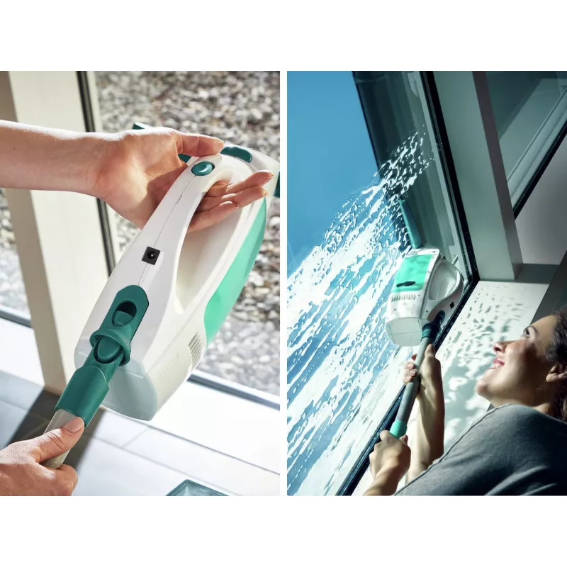 LEIFHEIT Fenstersauger Dry&Clean mit 43 cm Click System Stiel, elektrischer Fenstersauger, Weiß/Türkis