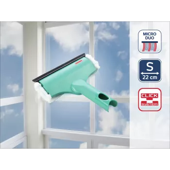 LEIFHEIT Fenster- & Rahmenreiniger 3in1 Mini micro duo - 20 cm Mikrofaser-Kopf mit integriertem Abzieher, Click-System-kompatibel