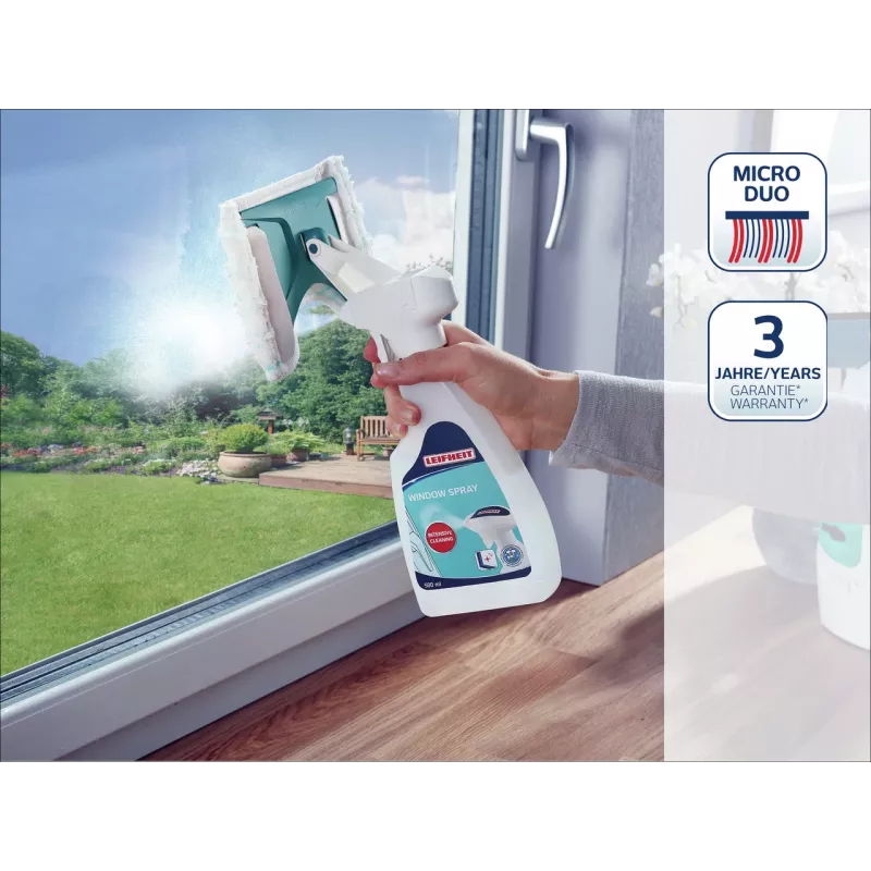 LEIFHEIT Fensterreiniger Konzentrat mit Reinigungsmittel, 500 ml, streifenfreie Formel für Fenster, Spiegel, Glas, Duschkabinen, Fliesen, kompatibel mit Fenstersaugern und manueller Reinigung