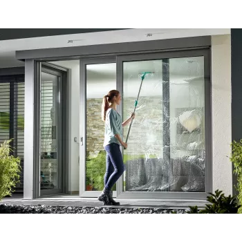 LEIFHEIT Fensterreinigungsset mit Teleskopstange, 2-in-1 Abzieher XL Pro Reach, 4m Reichweite
