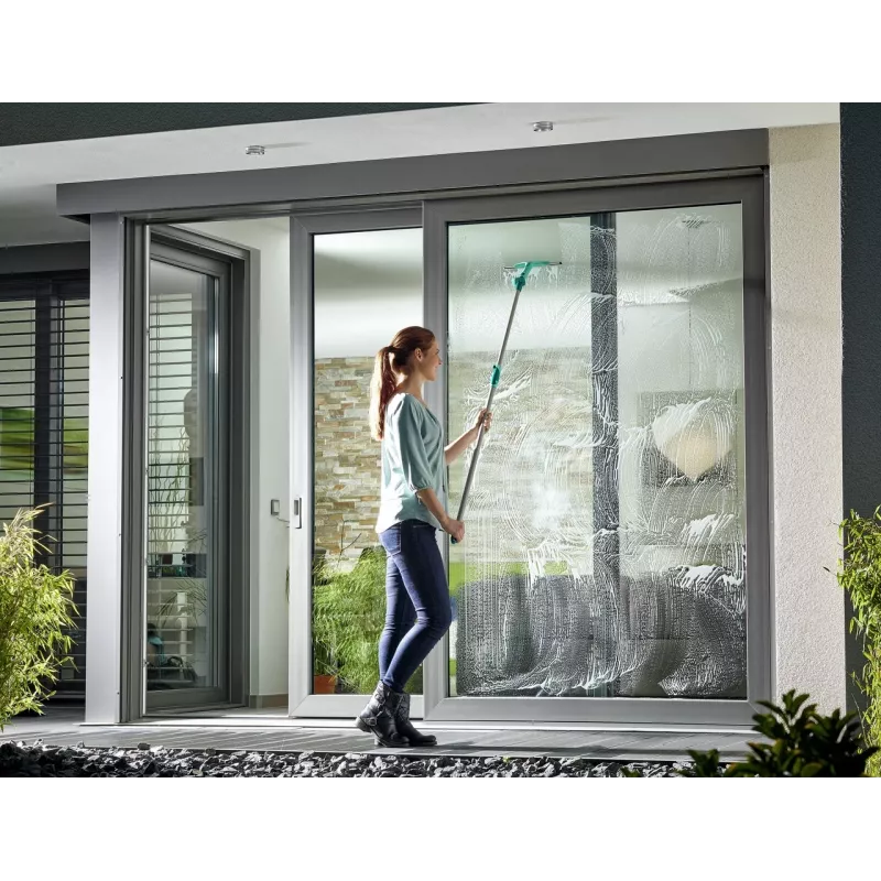LEIFHEIT Fensterreinigungsset mit Teleskopstange, 2-in-1 Abzieher XL Pro Reach, 4m Reichweite