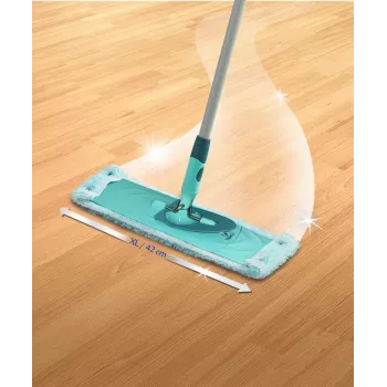 LEIFHEIT Clean Twist XL 42 cm Extra Soft Mikrofaser-Flachmopp-Set mit Spin-Wringer und Teleskopstiel, Grün/Türkis
