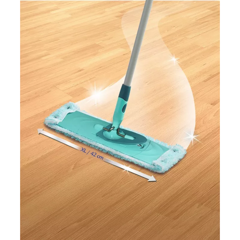 LEIFHEIT Clean Twist XL 42 cm Extra Soft Mikrofaser-Flachmopp-Set mit Spin-Wringer und Teleskopstiel, Grün/Türkis