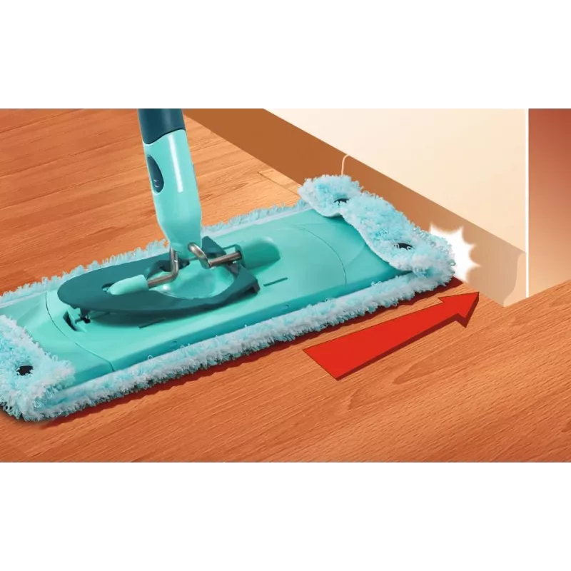 LEIFHEIT Clean Twist XL 42 cm Extra Soft Mikrofaser-Flachmopp-Set mit Spin-Wringer und Teleskopstiel, Grün/Türkis