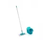 LEIFHEIT Clean & Compact Bodenreinigungsset mit Flachmopp und Fußpedal-Wringer, 8L Eimer, Mikrofaser-Kopf, 33cm, Weiß/Blau