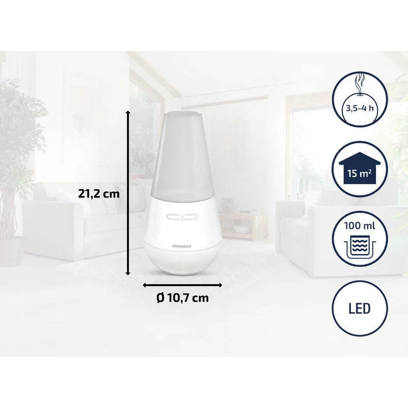 SOEHNLE Air Aromatizator Valencia Ultraschall-Aroma-Diffuser, 100 ml Tank, bis zu 4 Std. Laufzeit, Weiß/Silber