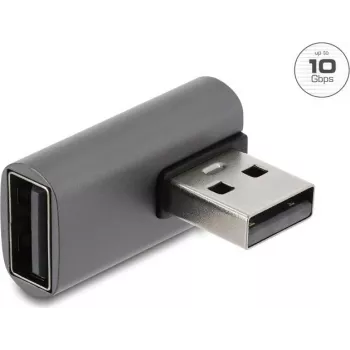 Delock USB 10 Gbps Typ-A Stecker auf Typ-A Buchse Adapter, linksgewinkelt, Aluminiumgehäuse
